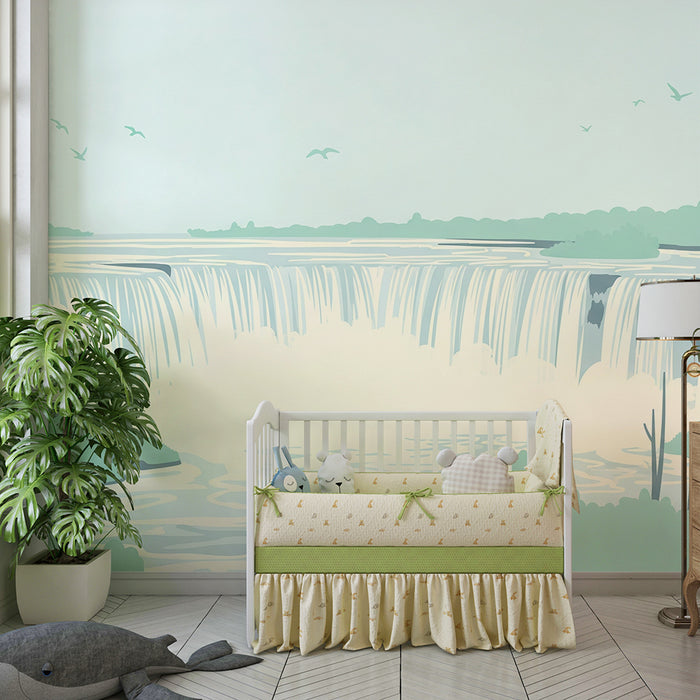 Papier peint chambre enfant | Cascade apaisante entourée de verdure douce