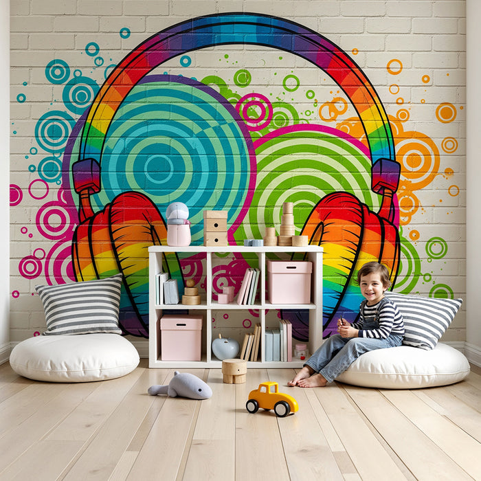 Papel pintado infantil | Auriculares coloridos con patrones vibrantes