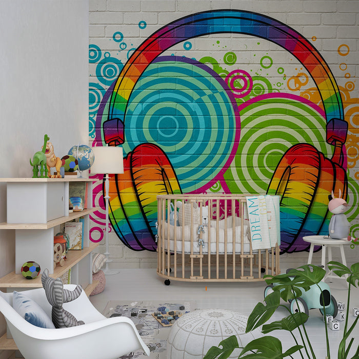 Papel pintado infantil | Auriculares coloridos con patrones vibrantes
