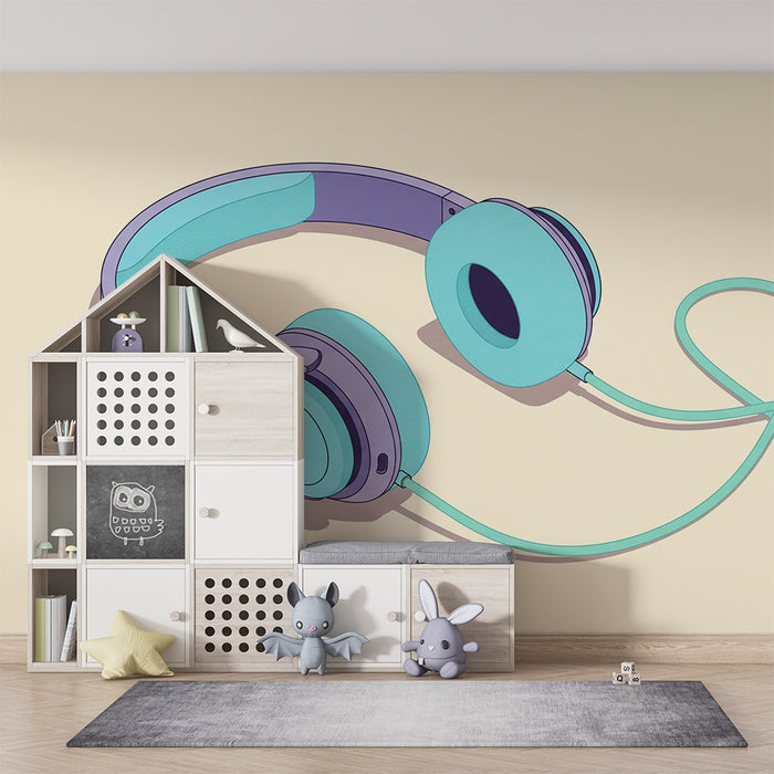 Tapet pentru cameră de copii | Căști audio colorate și moderne pentru micii melomani