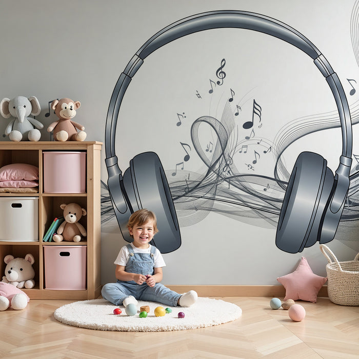 Børneværelse tapet | Headset og musiknoter i harmoni