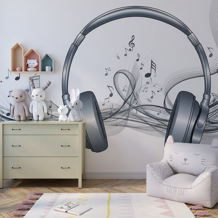 Børneværelse tapet | Headset og musiknoter i harmoni