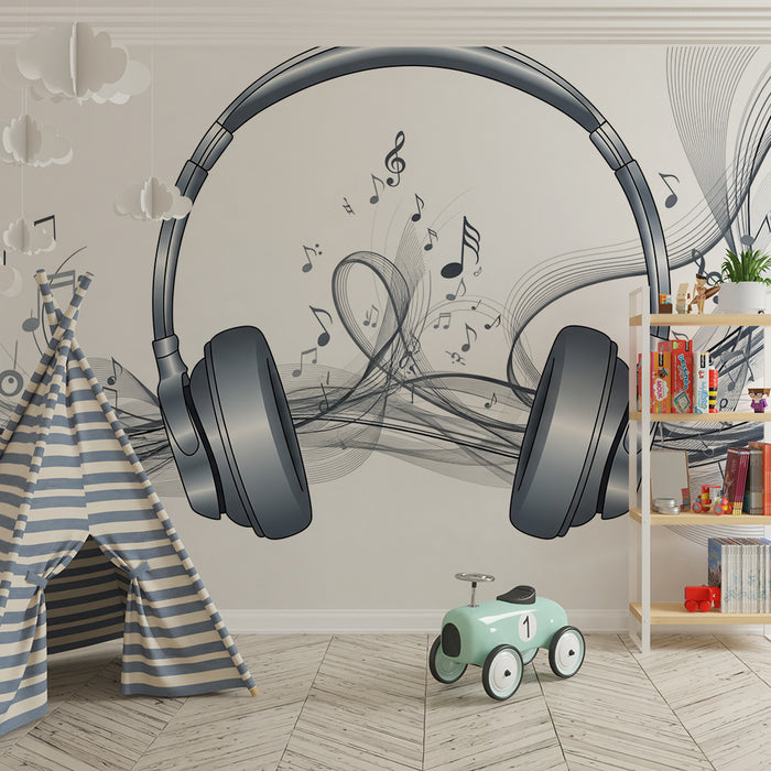 Børneværelse tapet | Headset og musiknoter i harmoni