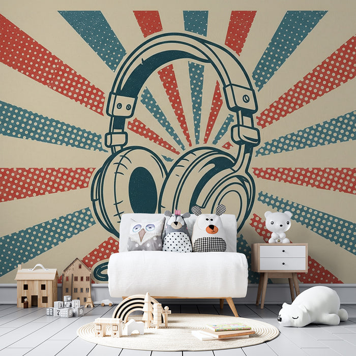 Detská izba tapeta | Retro slúchadlá s farebnými pruhmi