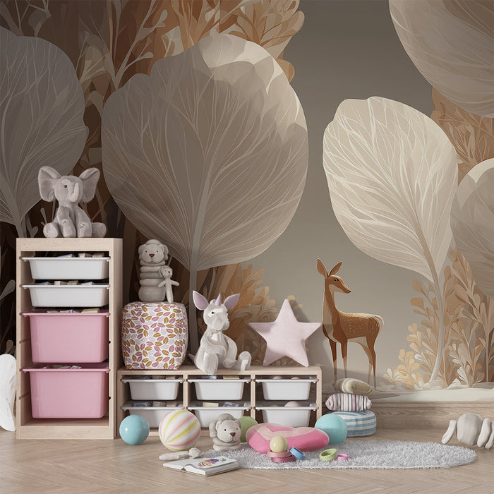 Papier peint chambre enfant | Cerf au milieu des feuilles dorées