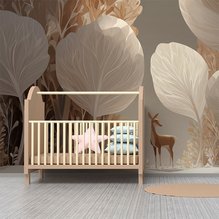 Papier peint chambre enfant | Cerf au milieu des feuilles dorées