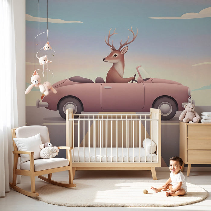 Barntapet | Hjort kör en rosa bil