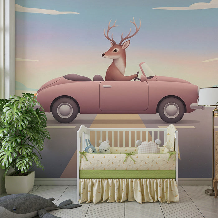 Barntapet | Hjort kör en rosa bil