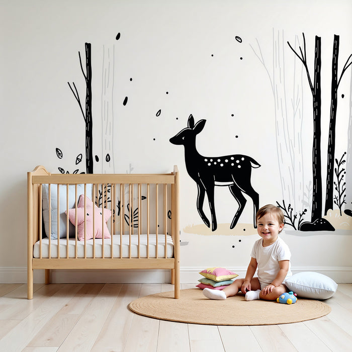 Børneværelse tapet | Elegant hjort i en minimalistisk skov