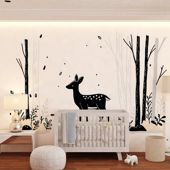 Børneværelse tapet | Elegant hjort i en minimalistisk skov