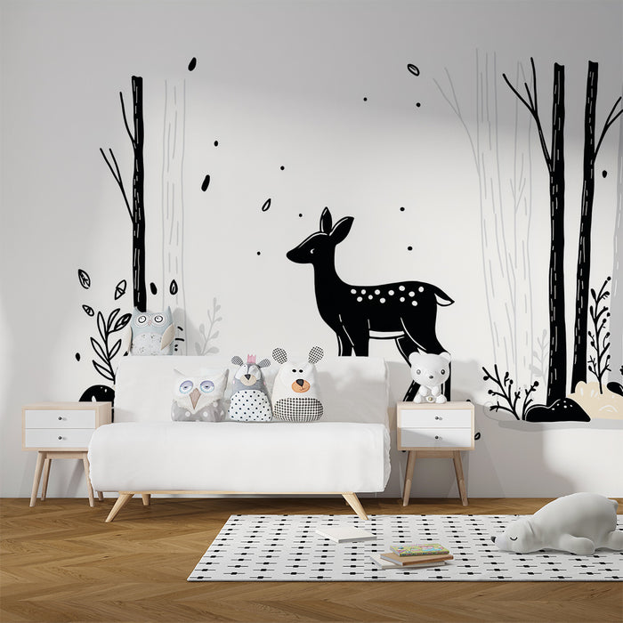 Børneværelse tapet | Elegant hjort i en minimalistisk skov