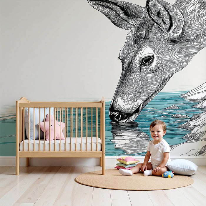 Papier de parede dječja soba | Elegantni jelen pije vodu na obali