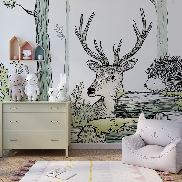 Kids room wallpaper | Hirsch ja siil võlulaanes