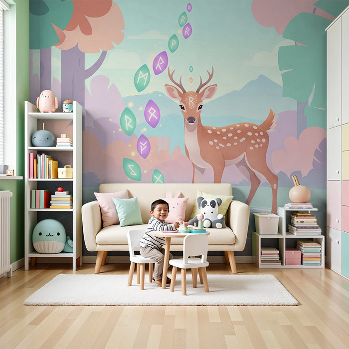 Kinderkamer behang | Magisch hert in een kleurrijk bos