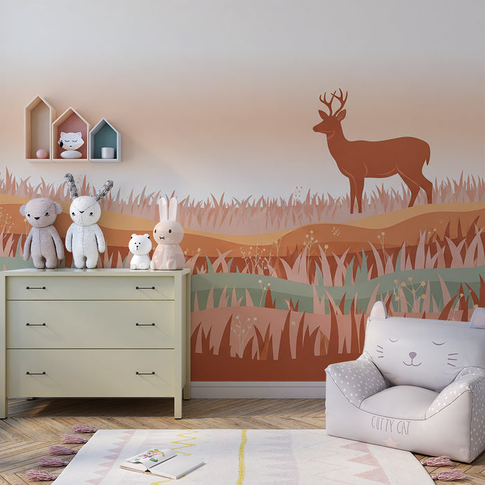 Papier peint chambre enfant | Cerf majestueux dans un paysage doux et naturel