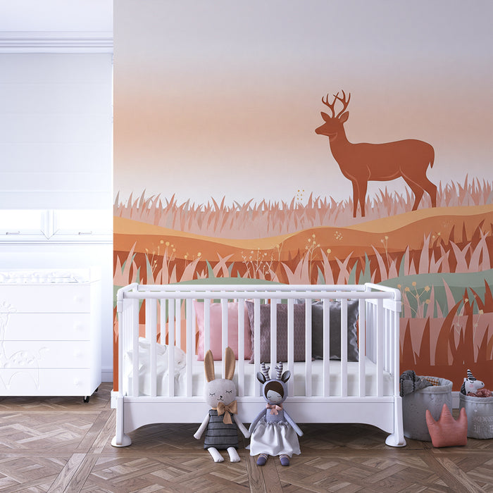 Papier peint chambre enfant | Cerf majestueux dans un paysage doux et naturel