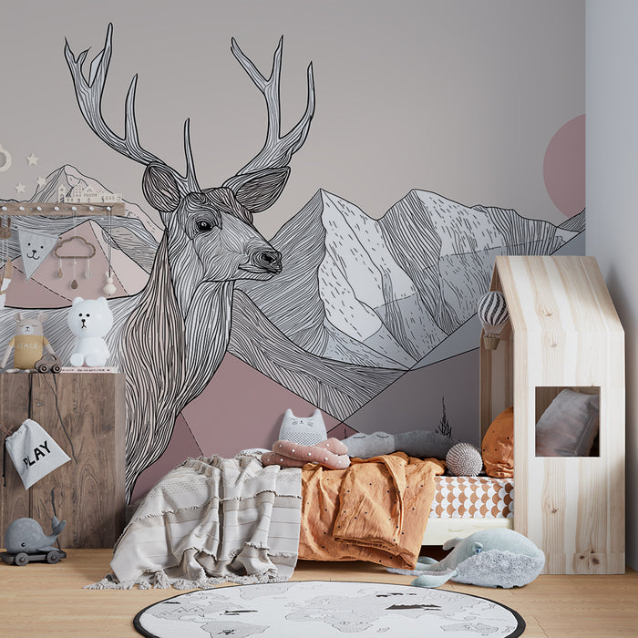 Barntapet | Majestätisk hjort och geometriska berg