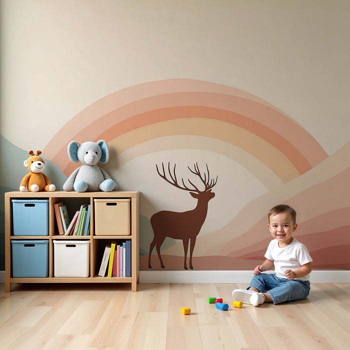 Lastenhuoneen tapetti | Majesteettinen peura pastellisessa sateenkaaressa