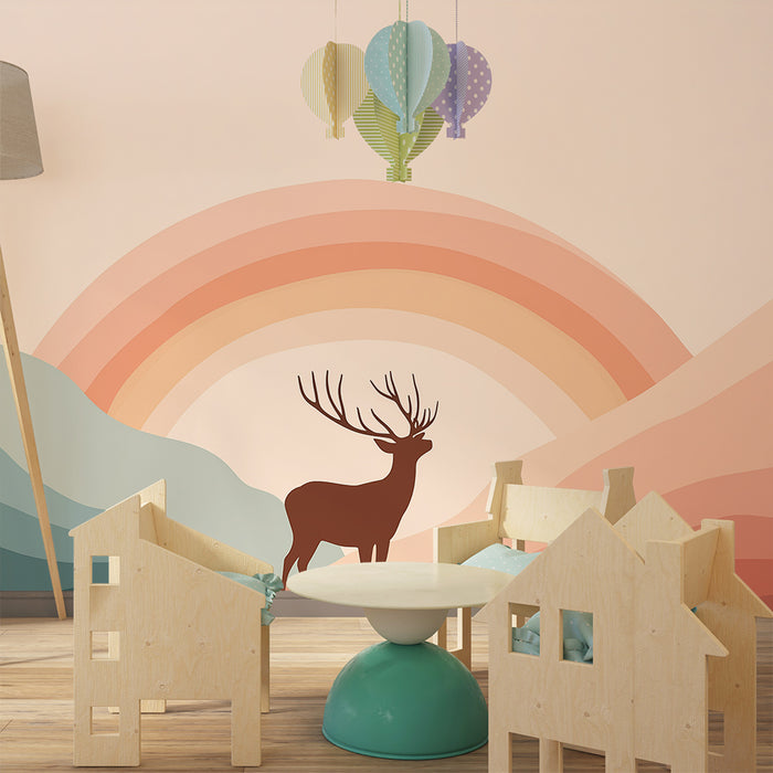 Lastenhuoneen tapetti | Majesteettinen peura pastellisessa sateenkaaressa