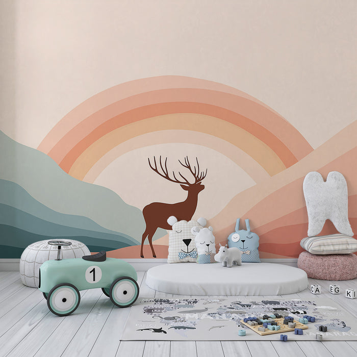 Lastenhuoneen tapetti | Majesteettinen peura pastellisessa sateenkaaressa
