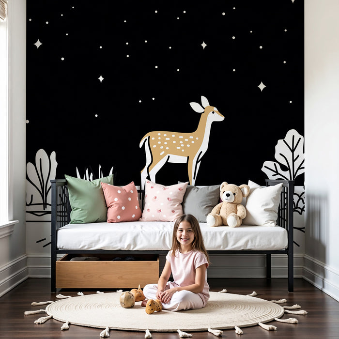 Papier peint chambre enfant | Cerf sous les étoiles