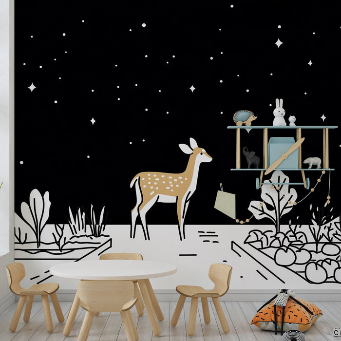 Papier peint chambre enfant | Cerf sous les étoiles