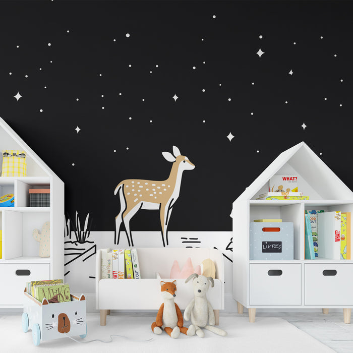 Papier peint chambre enfant | Cerf sous les étoiles