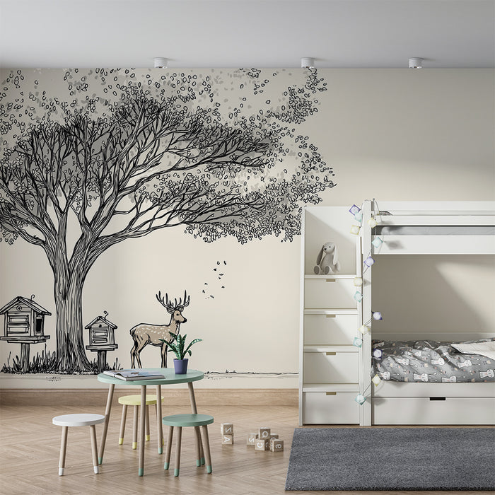 Lastenhuoneen tapetti | Hirvi suuren puun alla