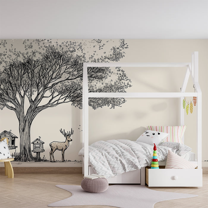 Lastenhuoneen tapetti | Hirvi suuren puun alla