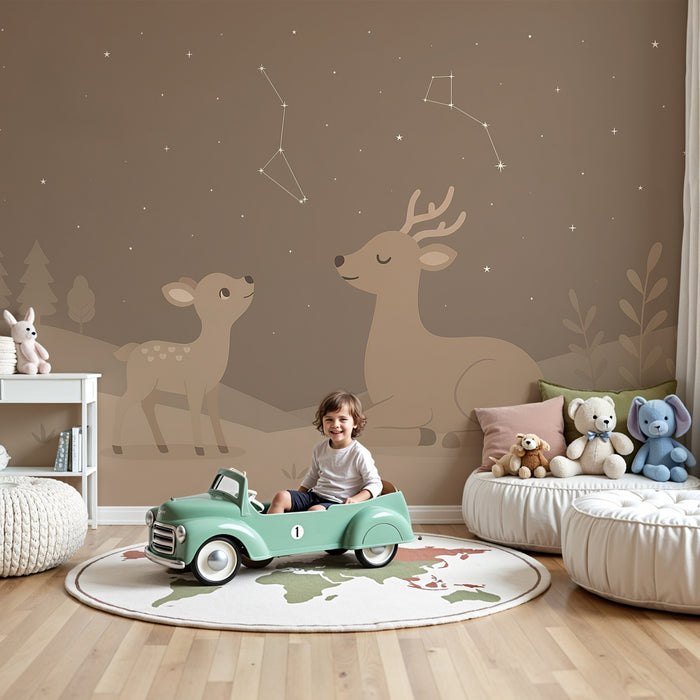 Papier peint chambre enfant | Cerfs et étoiles sous le ciel nocturne