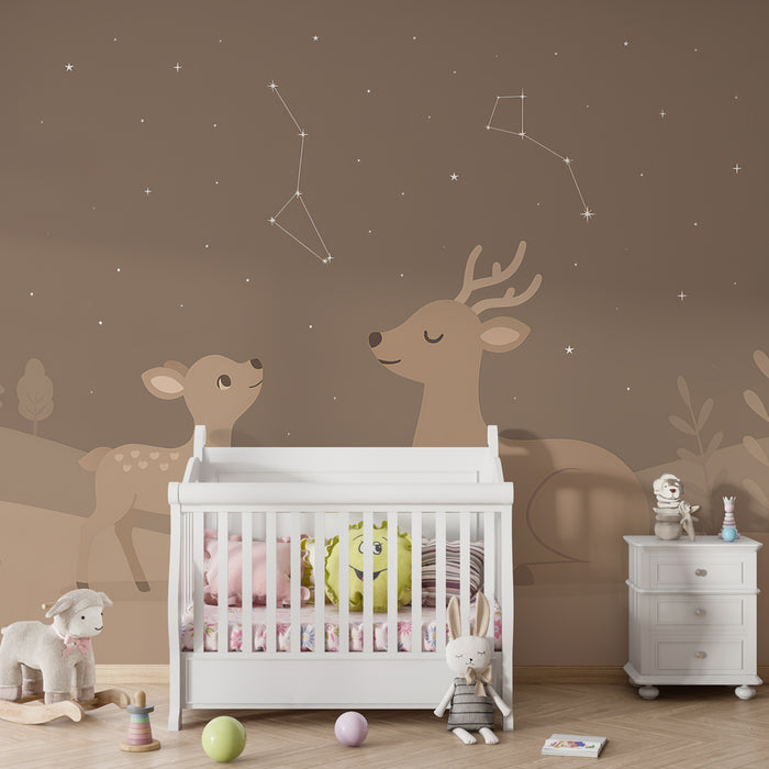 Papier peint chambre enfant | Cerfs et étoiles sous le ciel nocturne