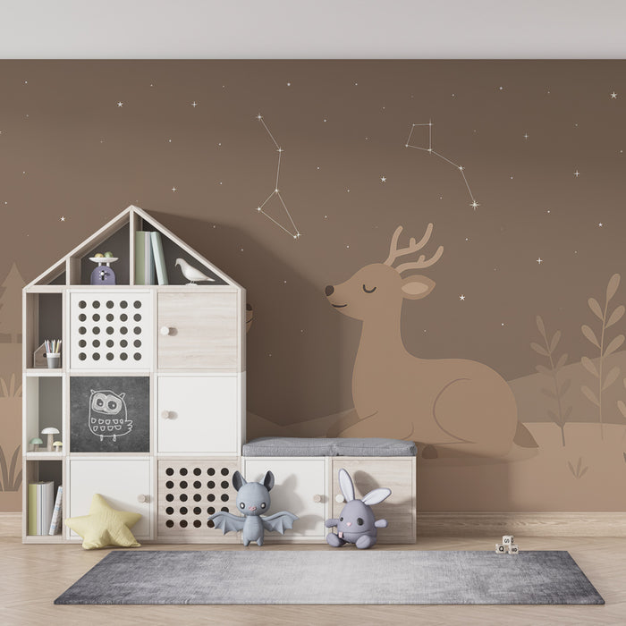 Papier peint chambre enfant | Cerfs et étoiles sous le ciel nocturne