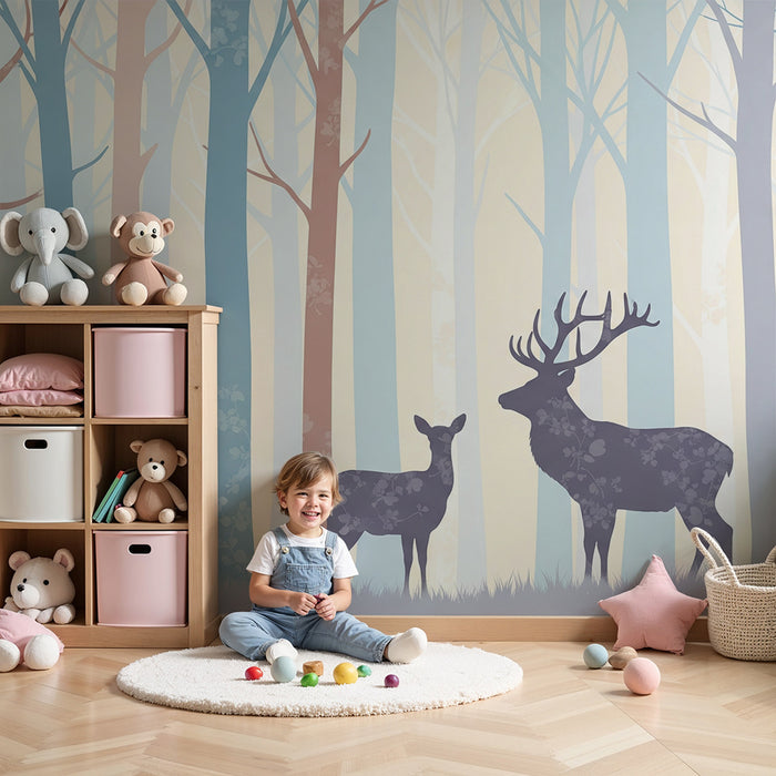 Kids room wallpaper | Majestic deer in a pastel forest