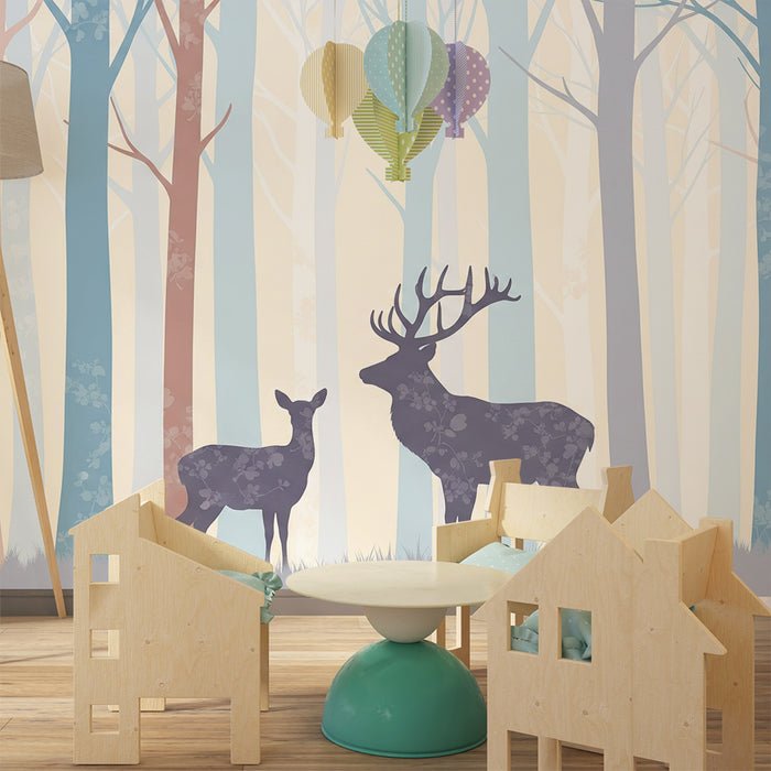 Kids room wallpaper | Majestic deer in a pastel forest