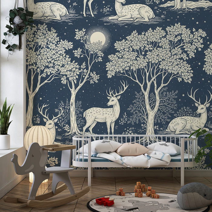 Children's bedroom wallpaper | Majestic deer under a starry sky