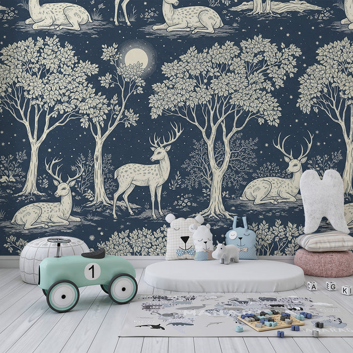 Children's bedroom wallpaper | Majestic deer under a starry sky
