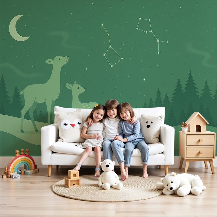 Papier peint chambre enfant | Cerfs sous les étoiles