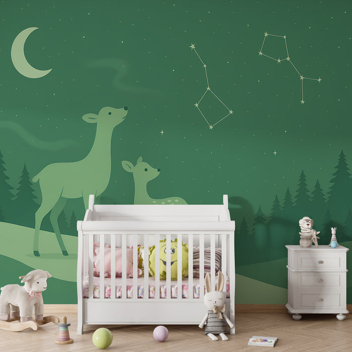 Papier peint chambre enfant | Cerfs sous les étoiles