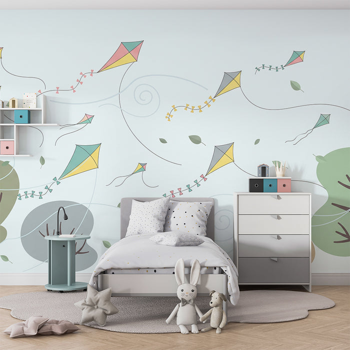 Kinderzimmer Tapete | Bunte Drachen am sanften Himmel
