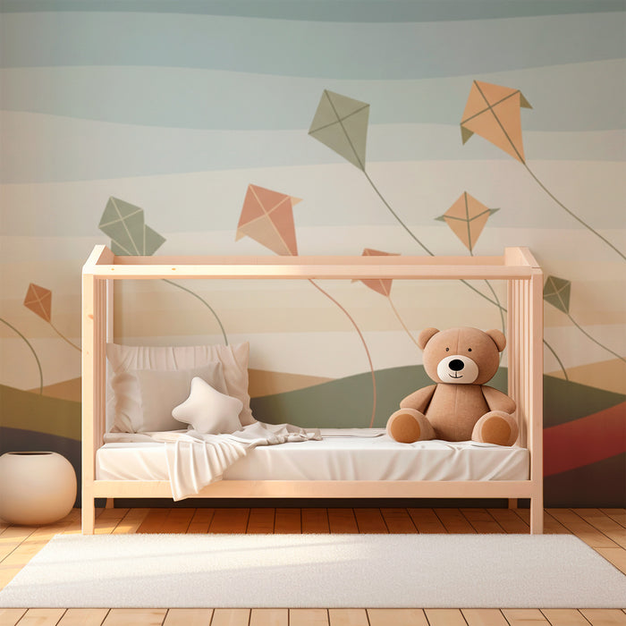 Kids' Room Wallpaper | Colorful Kites in a Soft Landscape