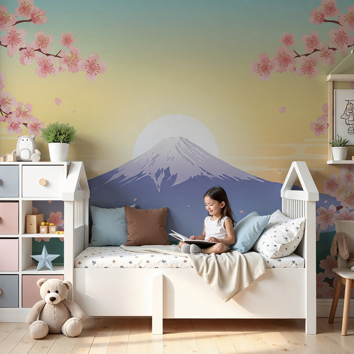 Detská izba tapeta | Kvetúce čerešne s horou Fudži pri západe slnka