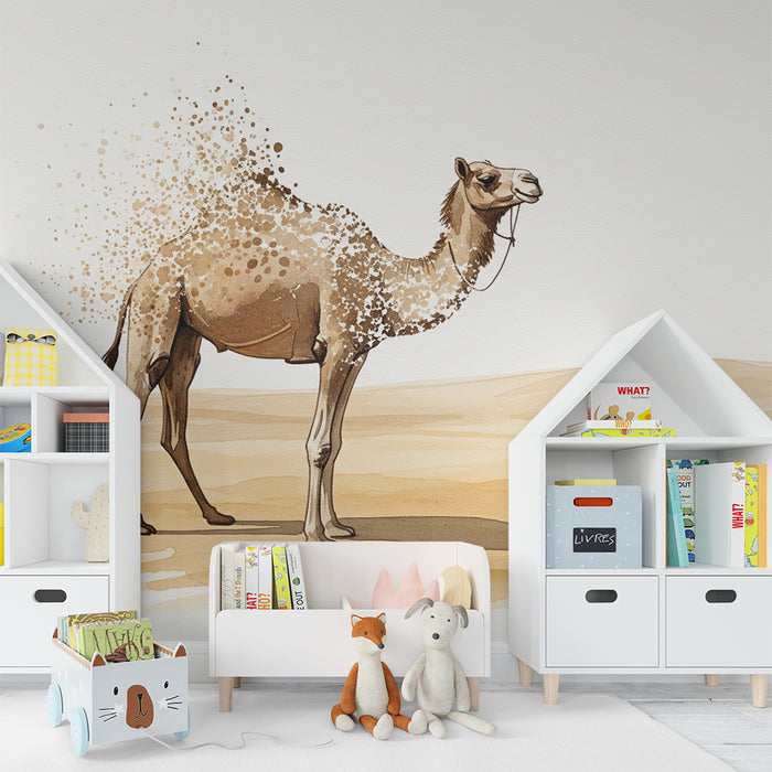 Papier peint chambre enfant | Chameau dans le désert avec éclats de couleur