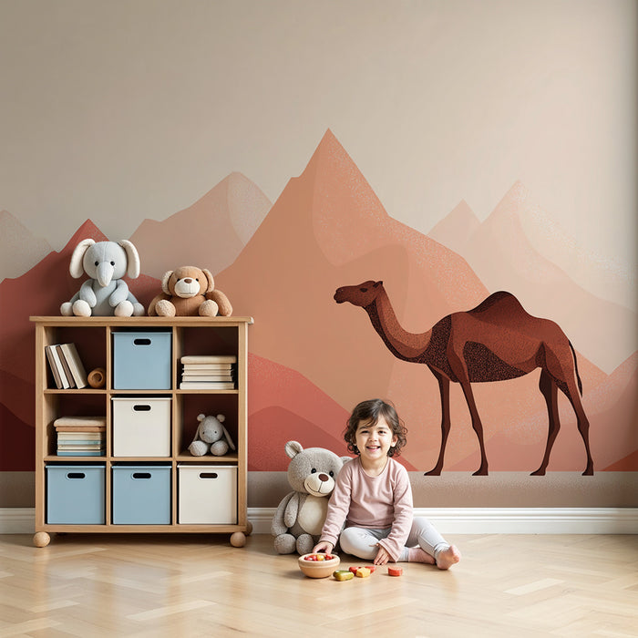 Papier peint chambre enfant | Chameau dans un paysage désertique aux teintes douces