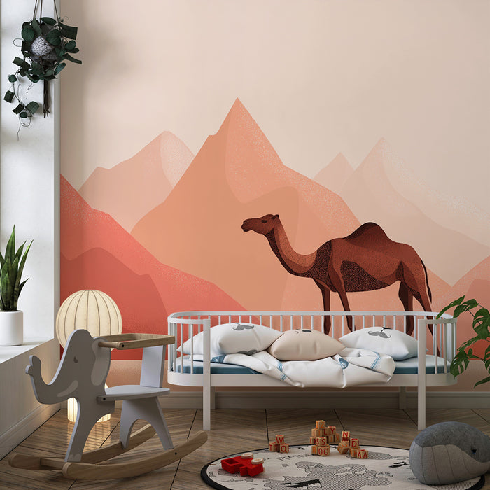 Papier peint chambre enfant | Chameau dans un paysage désertique aux teintes douces