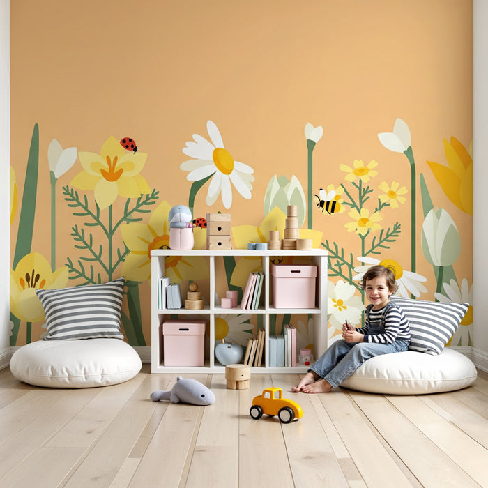 Papier peint chambre enfant | Champ de fleurs ensoleillé