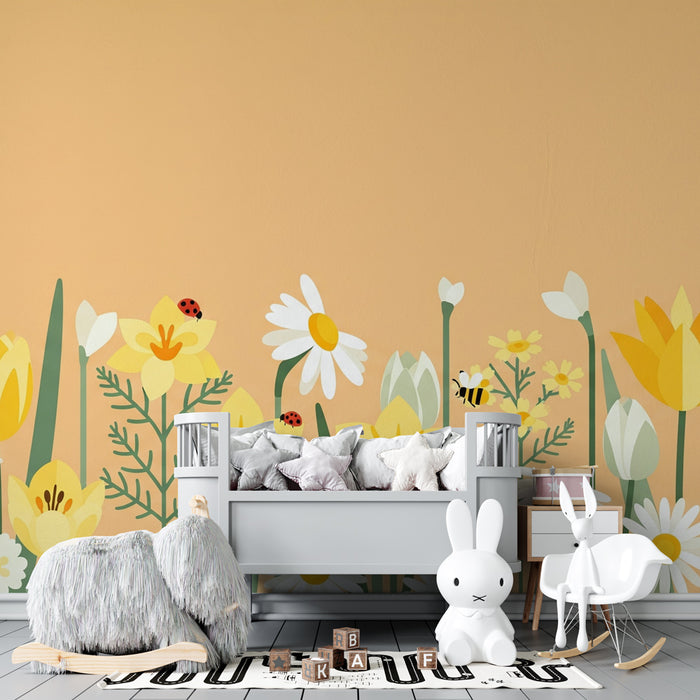 Papier peint chambre enfant | Champ de fleurs ensoleillé
