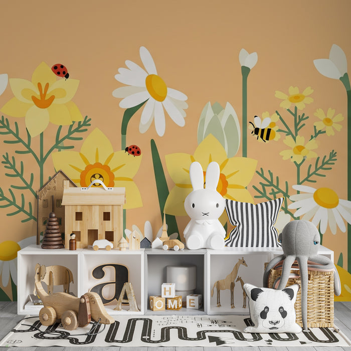 Papier peint chambre enfant | Champ de fleurs ensoleillé