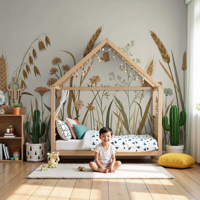 Papel de parede criança | Campo de flores e ervas naturais