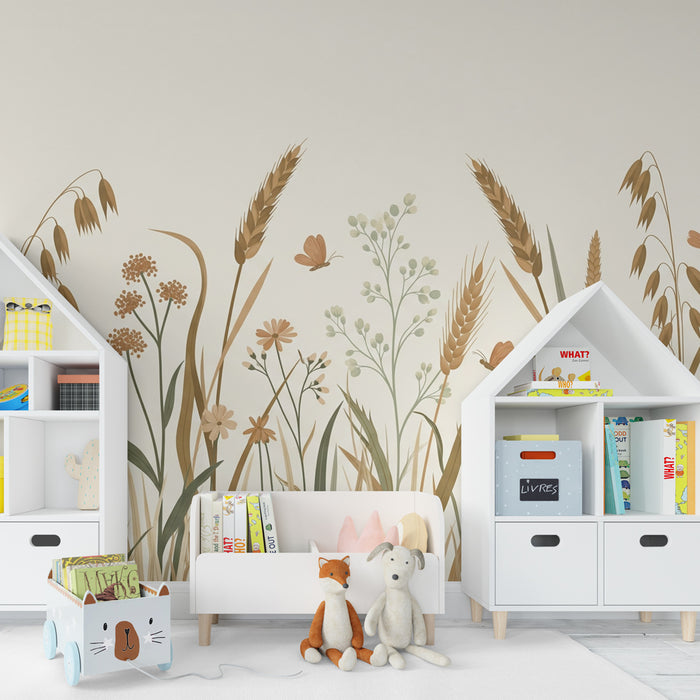 Papel de parede criança | Campo de flores e ervas naturais