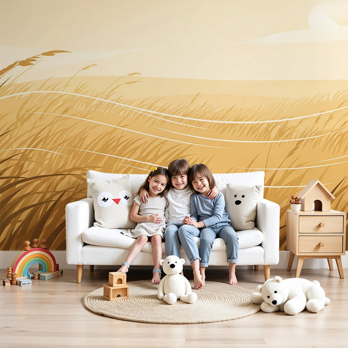 Papier peint chambre enfant | Champs de blé doré sous un ciel apaisant